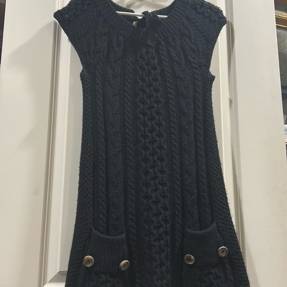 Free People Cable Knit mini Sweater Dress slight flare hem cap sleeve size XS